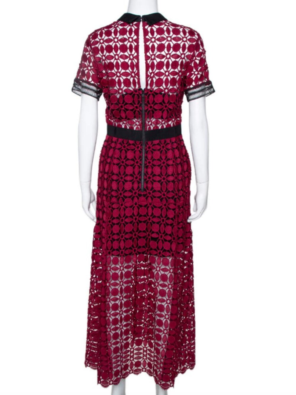 Self-Portrait Burgundy Guipure Lace Midi Dress – Size US 8 / UK 12 - Picture 12 of 12